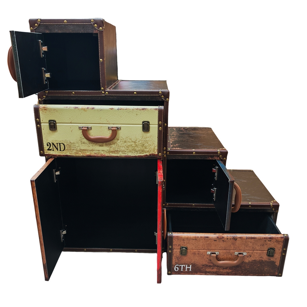 MEUBLE VALISE ESCALIER MARCO 4 PORTES 2 TIROIRS MULTICOLORE 100 X 100 X 40 CM - Photo N°7