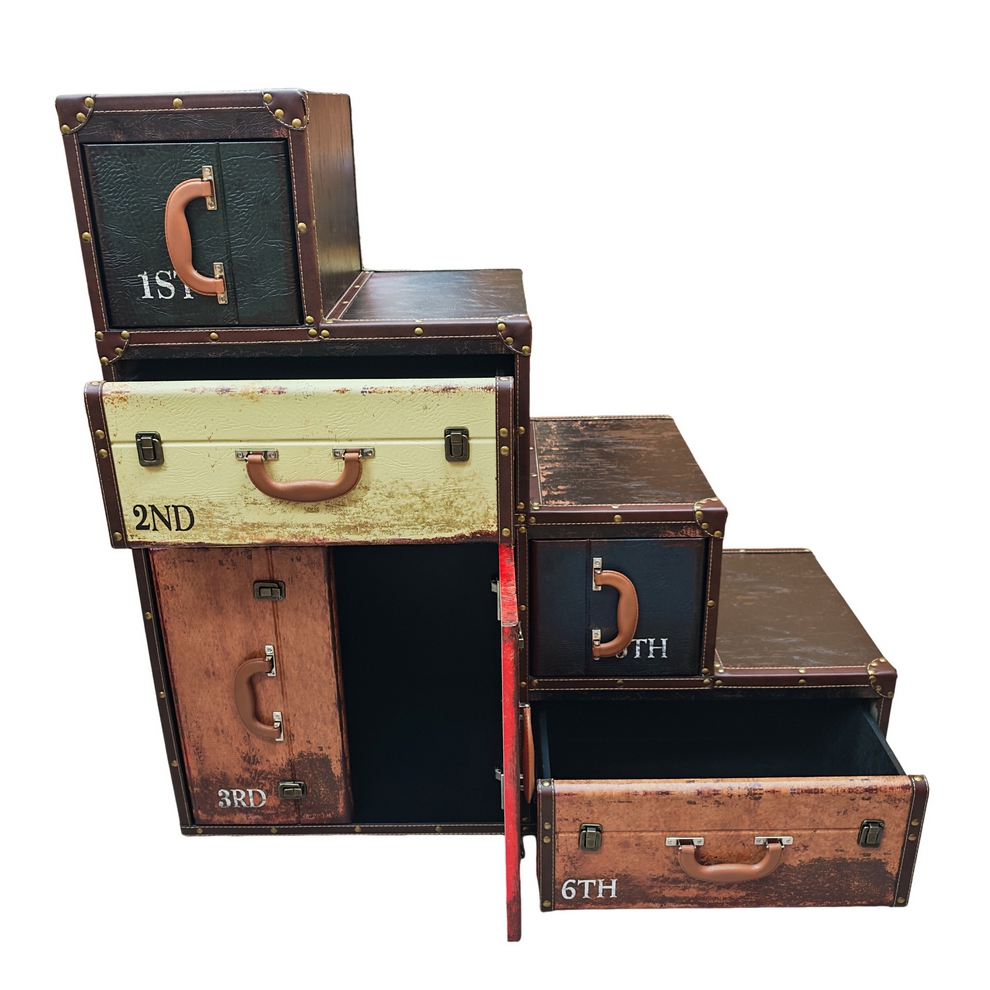 MEUBLE VALISE ESCALIER MARCO 4 PORTES 2 TIROIRS MULTICOLORE 100 X 100 X 40 CM - Photo N°6