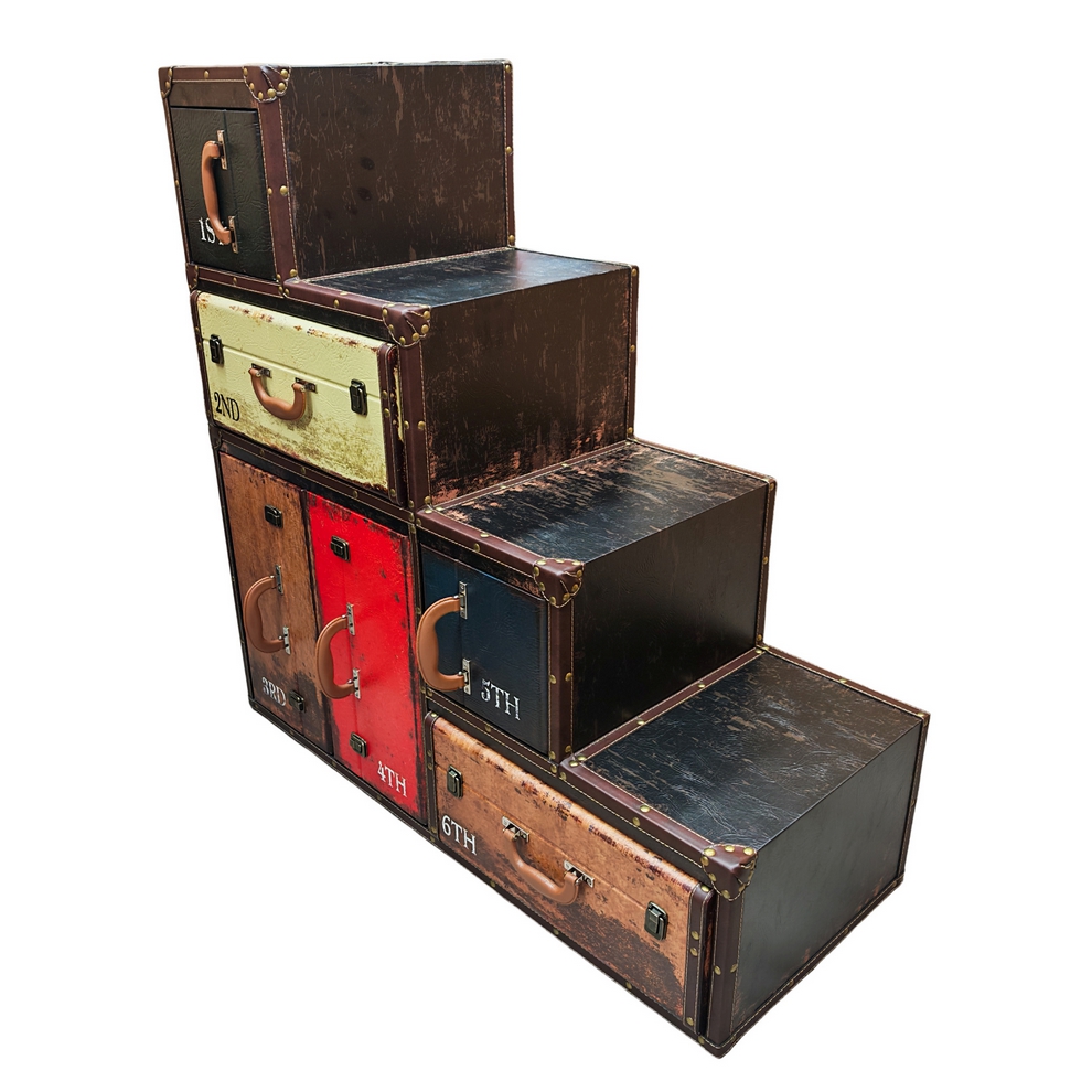 MEUBLE VALISE ESCALIER MARCO 4 PORTES 2 TIROIRS MULTICOLORE 100 X 100 X 40 CM - Photo N°5