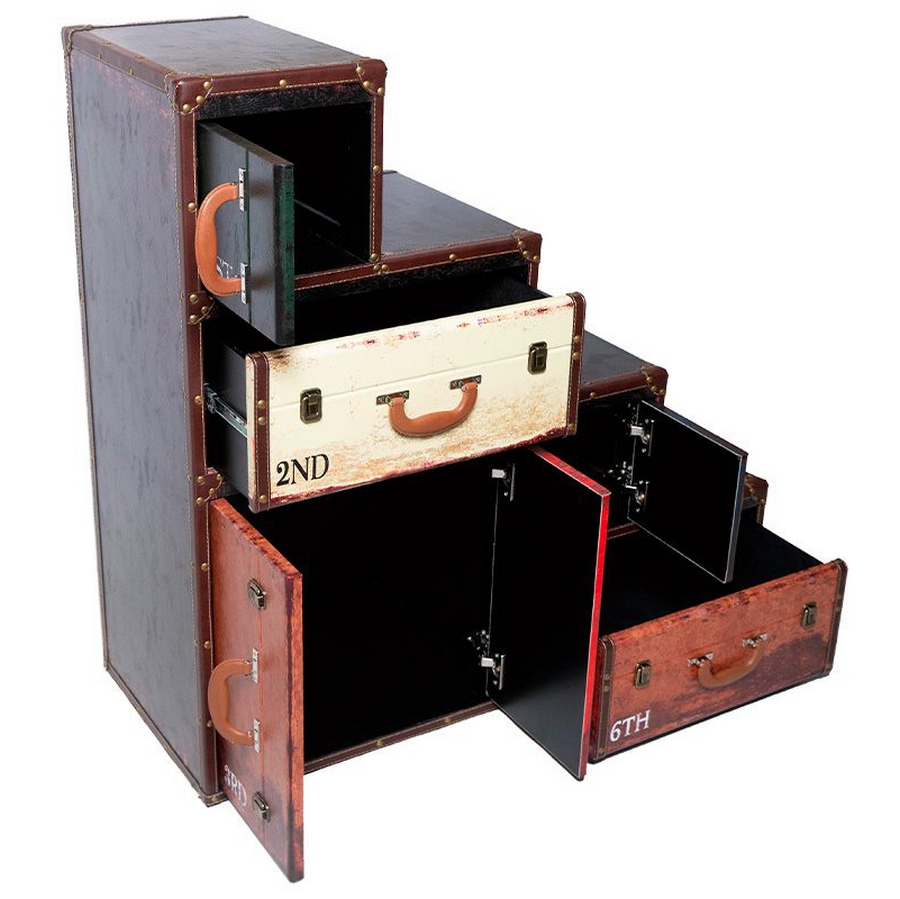 MEUBLE VALISE ESCALIER MARCO 4 PORTES 2 TIROIRS MULTICOLORE 100 X 100 X 40 CM - Photo N°3