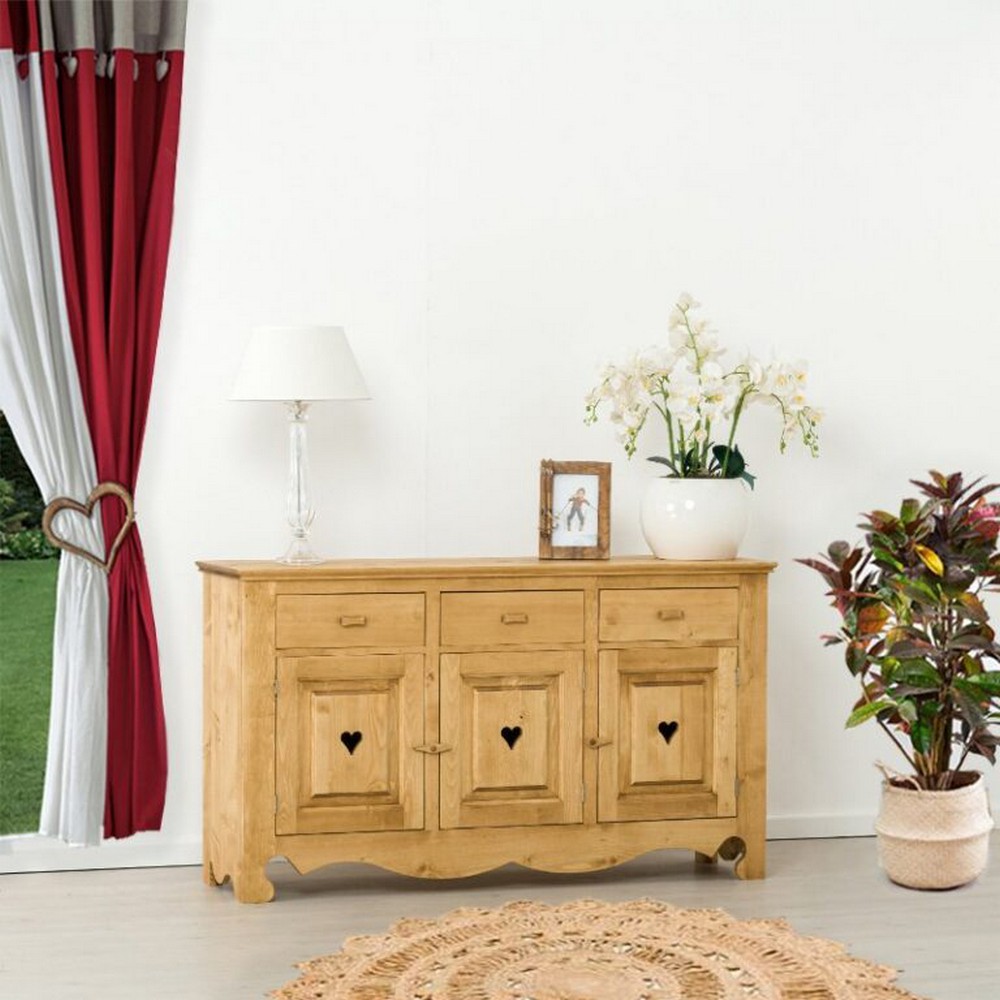MEUBLE BAHUT CHAMONIX 3 PORTES 3 TIROIRS EN SAPIN MASSIF 160 X 92 x 45 cm - Photo N°1