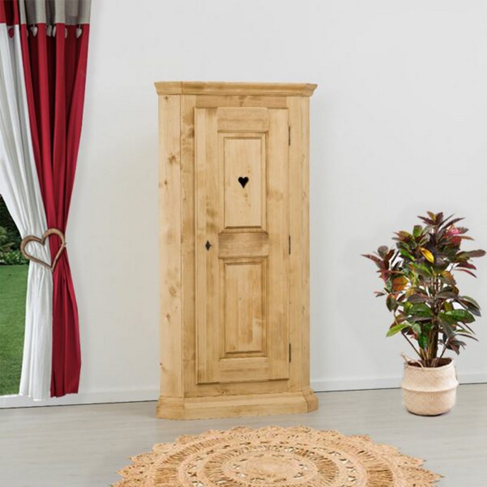 MEUBLE BONNETIERE D'ANGLE CHAMONIX 1 PORTE EN SAPIN MASSIF 103 X 189 X 64cm - Photo N°1