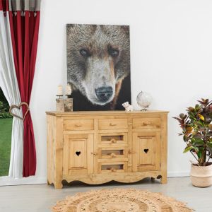 MEUBLE BAHUT CHAMONIX 2 PORTES 6 TIROIRS EN SAPIN MASSIF 138 X 106 X 50 cm