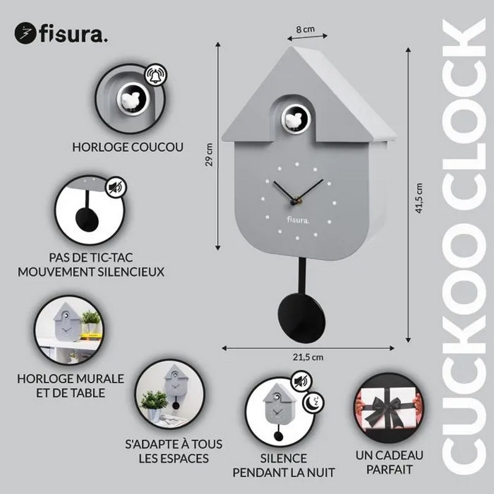 HORLOGE MAISON COUCOU FISURA COULEUR GRISE ET NOIRE 21.5 X 41.5 X 8 CM - Photo N°4