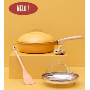 LA FABULEUSE POELE 28 CM COULEUR JAUNE MANGUE POELE 8 EN 1