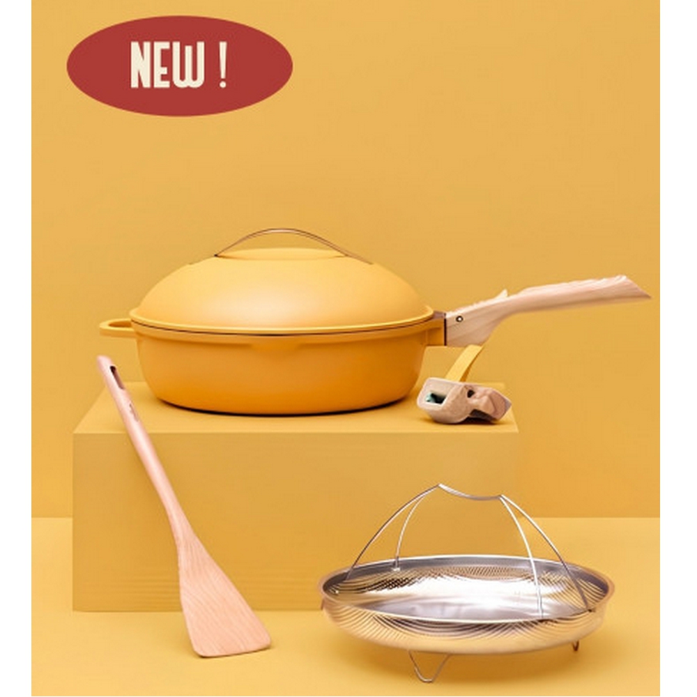 LA FABULEUSE POELE 28 CM COULEUR JAUNE MANGUE POELE 8 EN 1 - Photo N°1