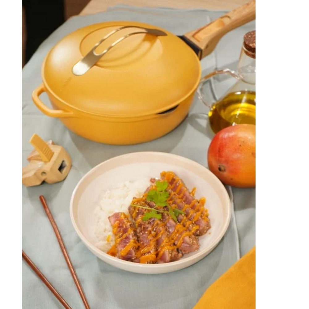 LA FABULEUSE POELE 28 CM COULEUR JAUNE MANGUE POELE 8 EN 1 - Photo N°4