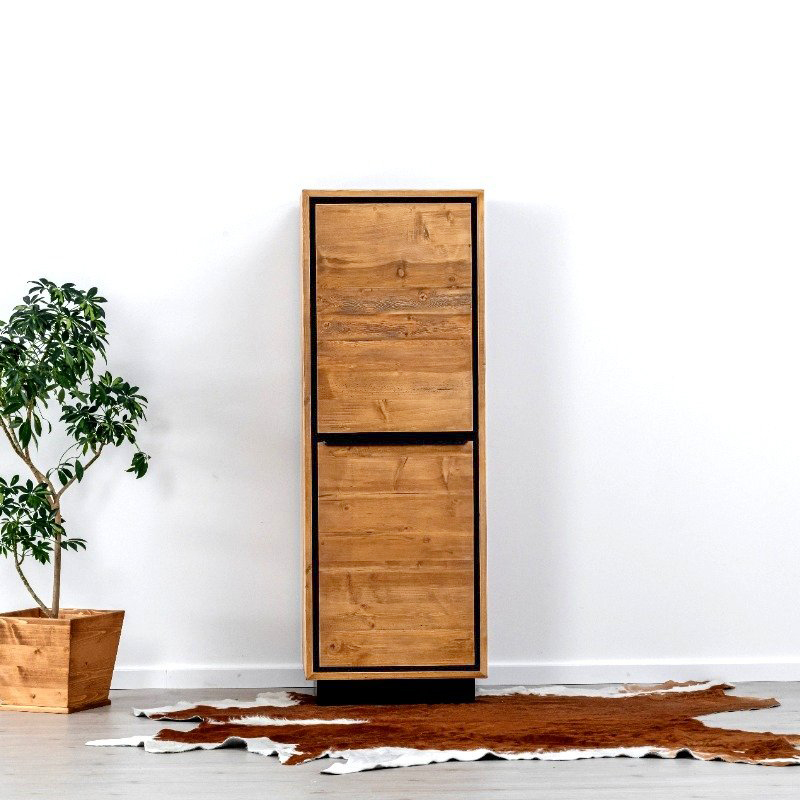 BONNETIERE RETRO 1 PORTE EN PIN MASSIF ET NOIR 60 X 170 X 55 cm - Photo N°5
