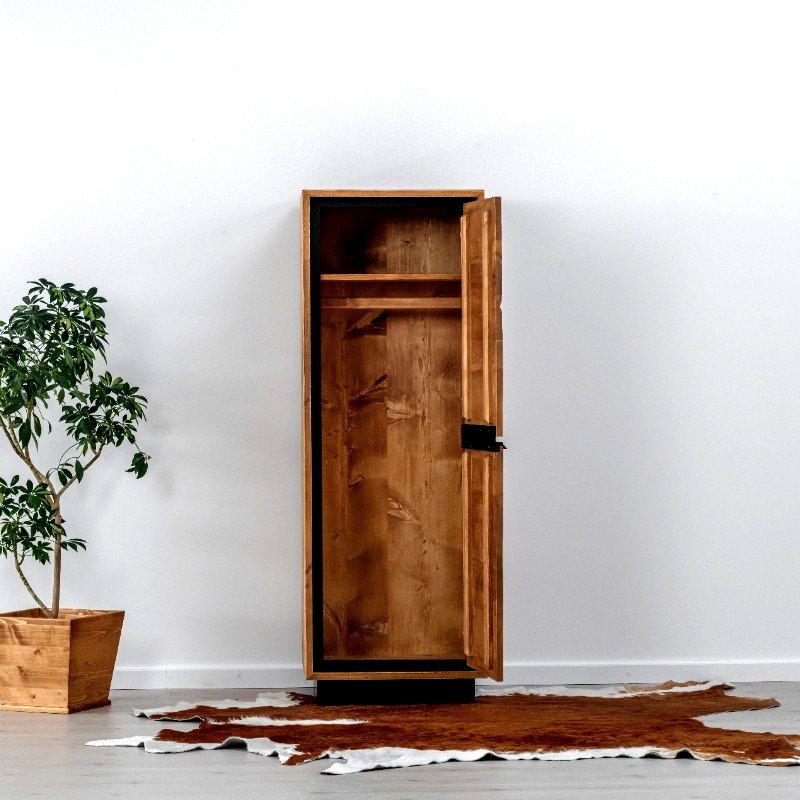 BONNETIERE RETRO 1 PORTE EN PIN MASSIF ET NOIR 60 X 170 X 55 cm - Photo N°3