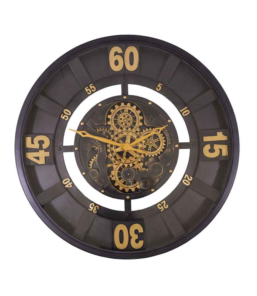 HORLOGE INDUSTRIEL VITREE ENGRENAGE 80 CM MECANISME TOURNANT - Photo N°1