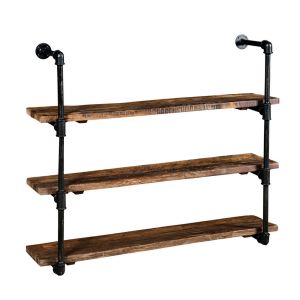 ETAGERE MURALE 3 NIVEAUX BOIS DE MANGUIER ET TUBE DE PLOMBERIE 120 X 106 X 38 CM