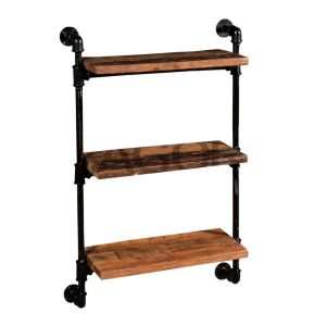 ETAGERE MURALE 3 NIVEAUX BOIS DE MANGUIER ET TUBE DE PLOMBERIE 77 X 111 X 26 CM