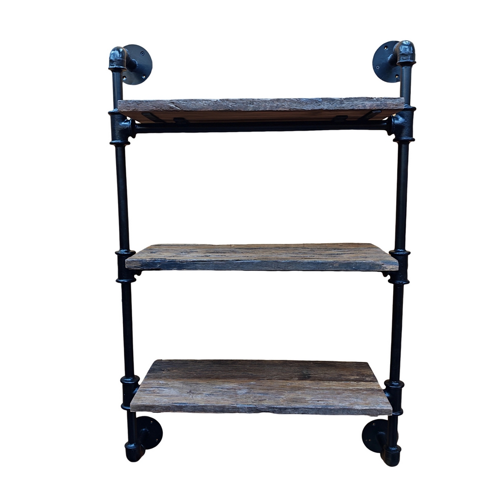 ETAGERE MURALE 3 NIVEAUX BOIS DE MANGUIER ET TUBE DE PLOMBERIE 77 X 111 X 26 CM - Photo N°4