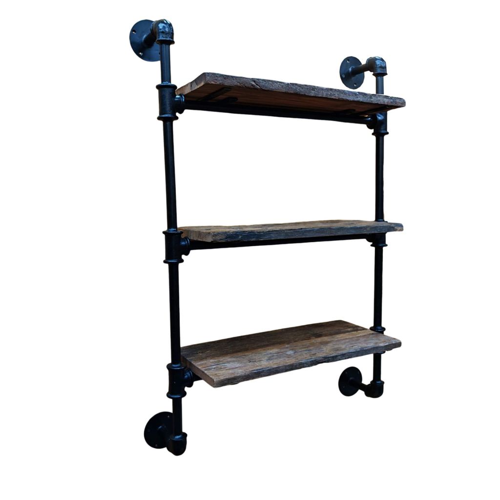 ETAGERE MURALE 3 NIVEAUX BOIS DE MANGUIER ET TUBE DE PLOMBERIE 77 X 111 X 26 CM - Photo N°2