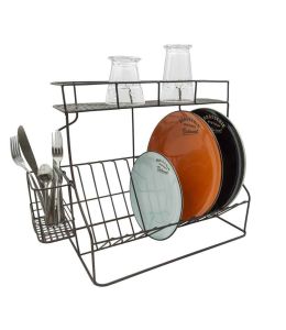 EGOUTTOIR A VAISSELLE AVEC PORTE COUVERTS EN FER FORGE  40 X 40.5 X 26.5 CM