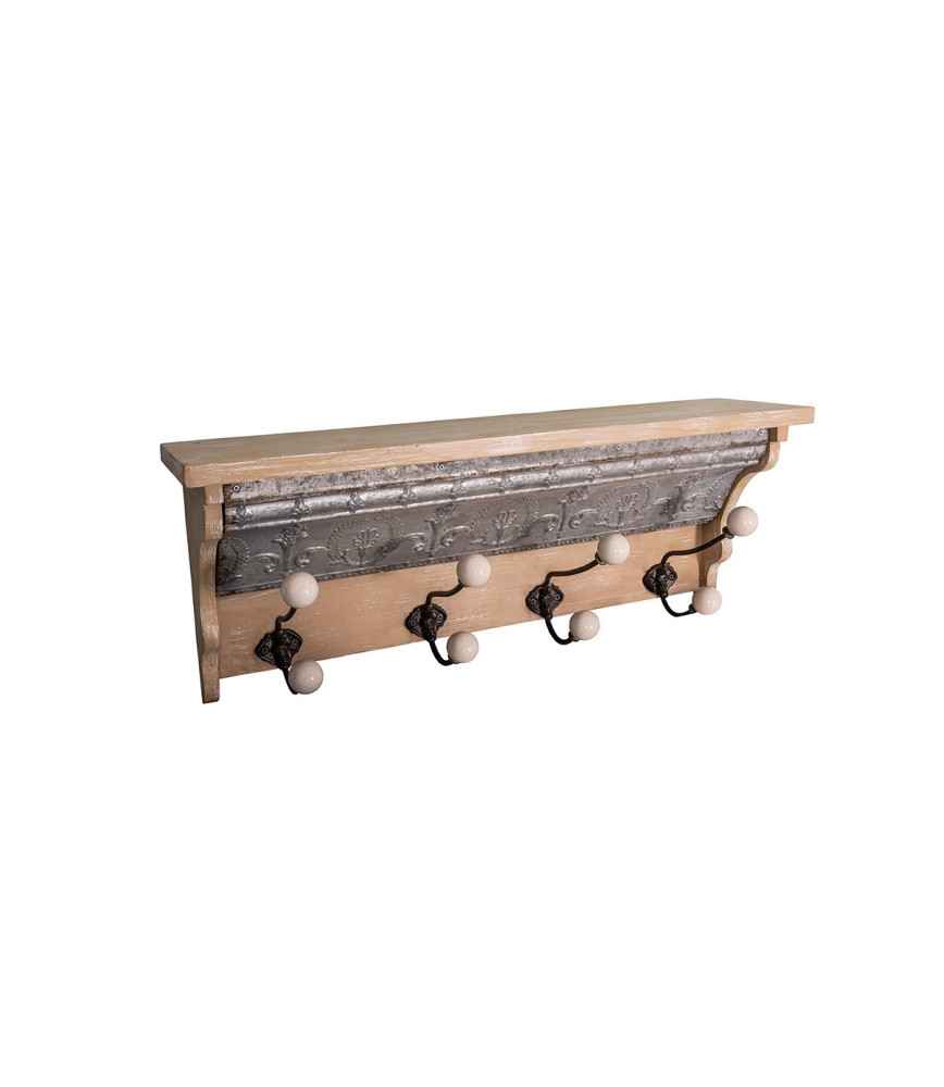 ETAGERE MURALE ET PATERES X4 BOIS ET METAL 64 X 25.5 X 15.5 CM - Photo N°1