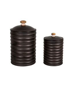 BOITE METAL CIRCULAIRE AVEC RELIEF ET COUVERCLE POIGNEE BOIS 11 X 18 CM