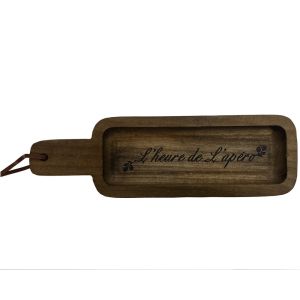 PLATEAU RECTANGULAIRE PAULOWNIA MASSIF L'HEURE DE L'APERO   30 X 3.5 X 9.2 CM