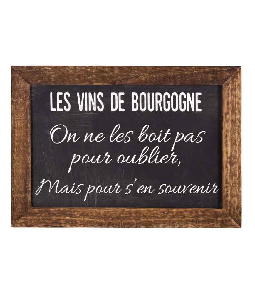 PLAQUE CADRE BOIS ASPECT ARDOISE LES VINS DE BOURGOGNE  21 x 15 cm - Photo N°1