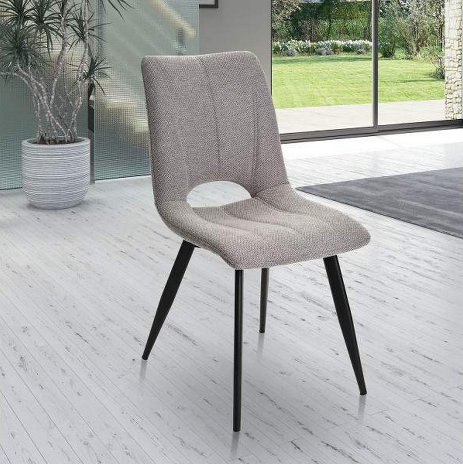 CHAISE CORALIE PIED METAL NOIR ASSISE TISSU GRIS PERLE  45 X 88 X 61 CM - Photo N°2