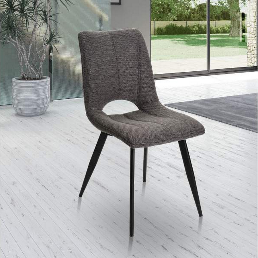 CHAISE CORALIE PIED METAL NOIR ASSISE TISSU GRIS ANTHRACITE 45 X 88 X 61 CM - Photo N°2