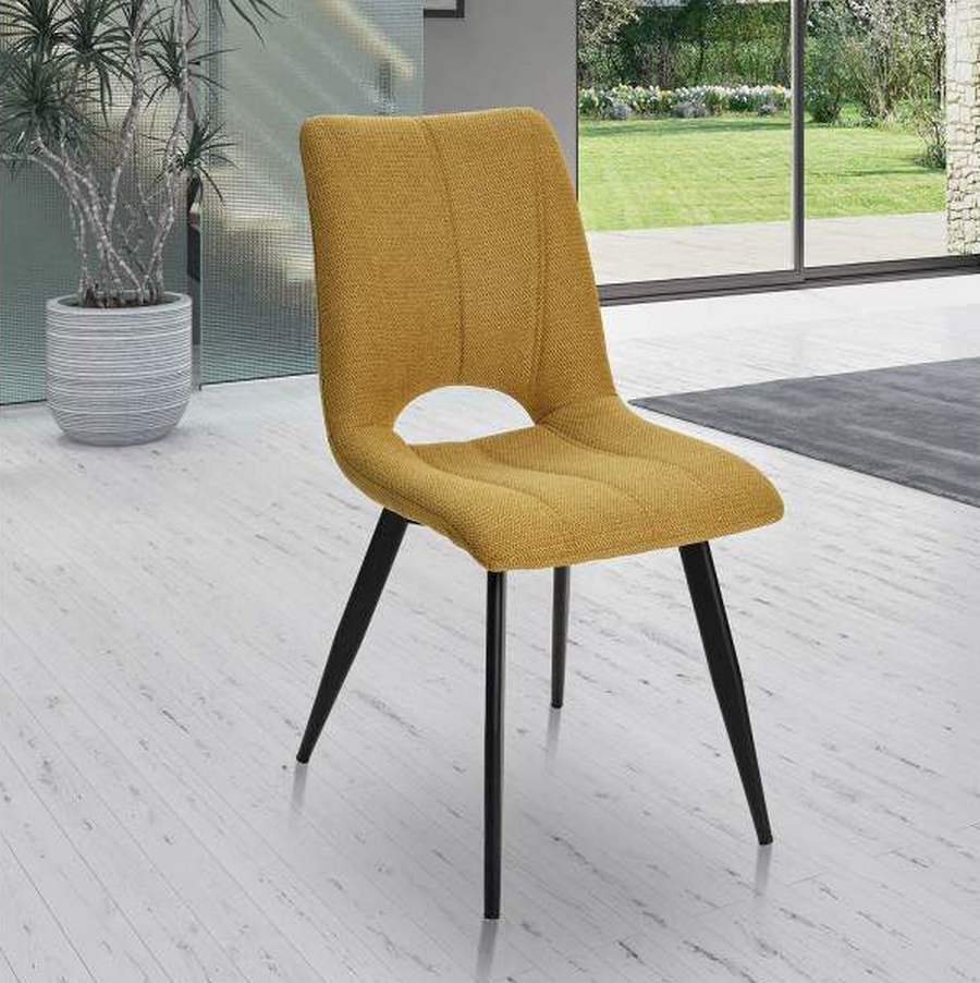 CHAISE CORALIE PIED METAL NOIR ASSISE TISSU JAUNE PAILLE  45 X 88 X 61 CM - Photo N°2
