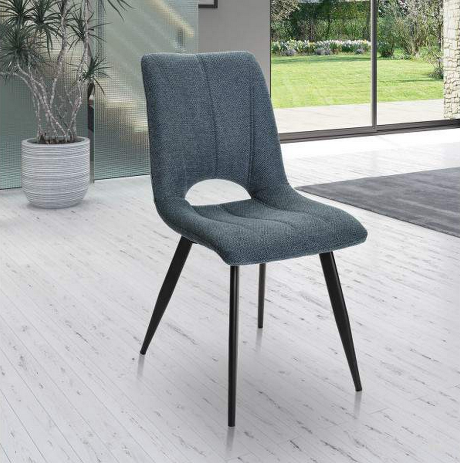 CHAISE CORALIE PIED METAL NOIR ASSISE TISSU BLEU TURQUOISE  45 X 88 X 61 CM - Photo N°2