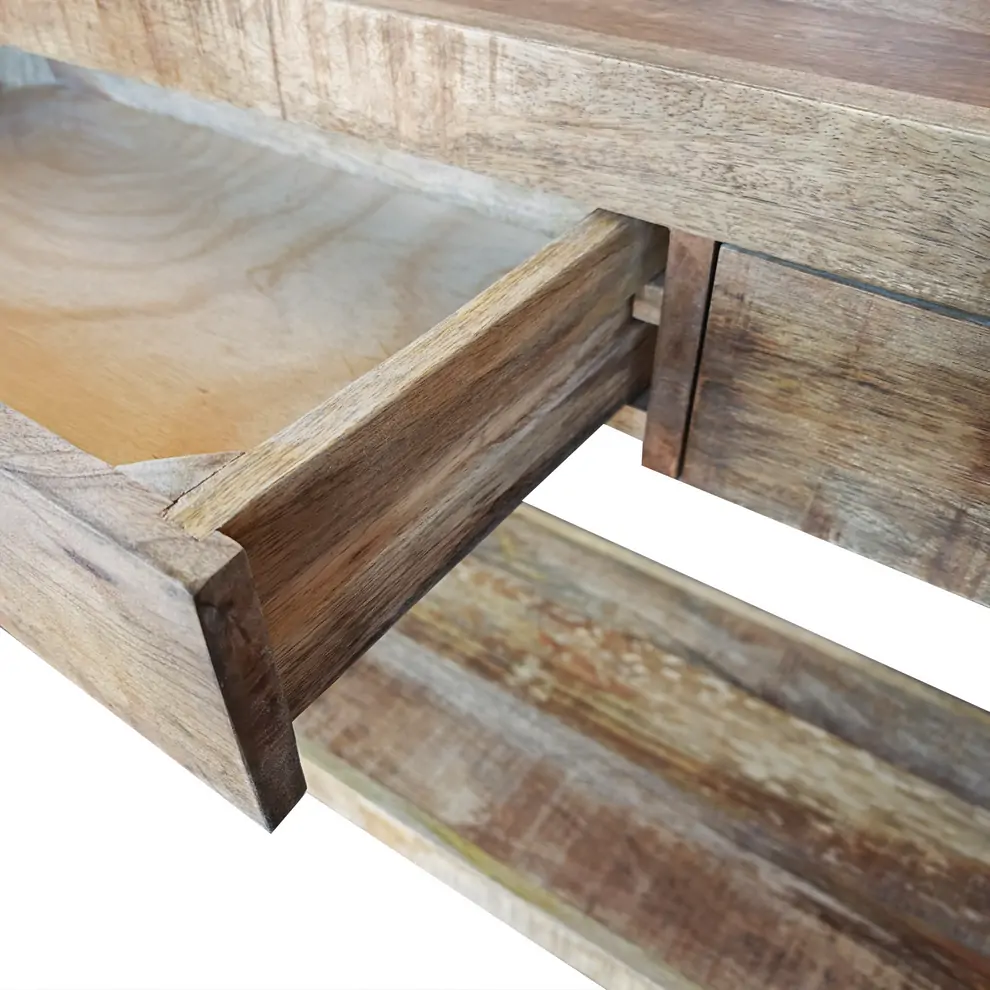 CONSOLE BRITT BOIS MANGUIER MASSIF 2 TIROIRS PIED METAL NOIR  120 X 76 X 35 CM - Photo N°7