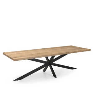 TABLE REPAS BOIS MANGUIER MASSIF-PIED METAL NOIR  300 X 76 X 100 CM