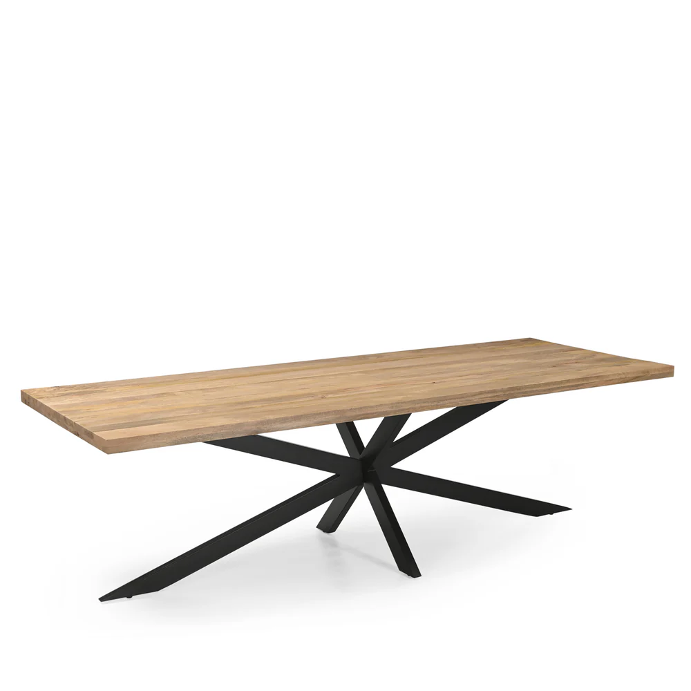 TABLE REPAS BOIS MANGUIER MASSIF-PIED METAL NOIR  300 X 76 X 100 CM - Photo N°1