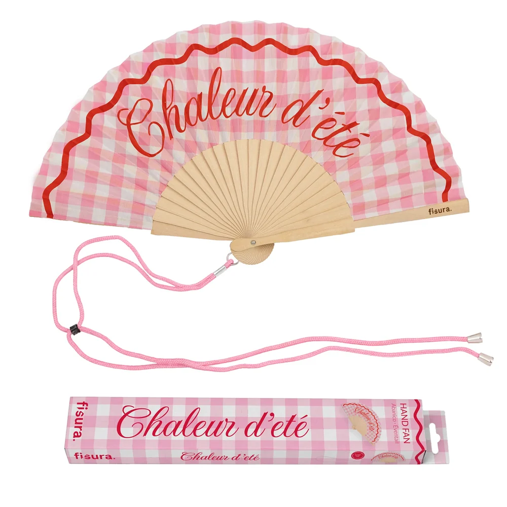 EVENTAIL VICHY ROSE CHALEUR D'ETE 42.5 x 23 CM - Photo N°1