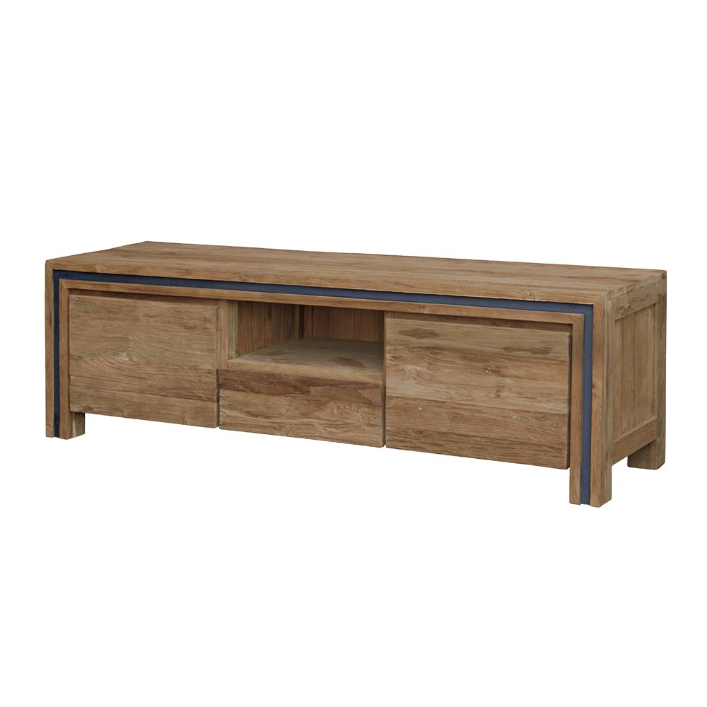 MEUBLE TV KAYOA EN TECK RECYCLE 2 PORTES 1 TIROIR 1 NICHE 160 X 50 X 45 CM - Photo N°9