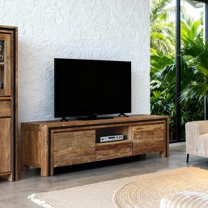 MEUBLE TV KAYOA EN TECK RECYCLE 2 PORTES 1 TIROIR 1 NICHE 160 X 50 X 45 CM