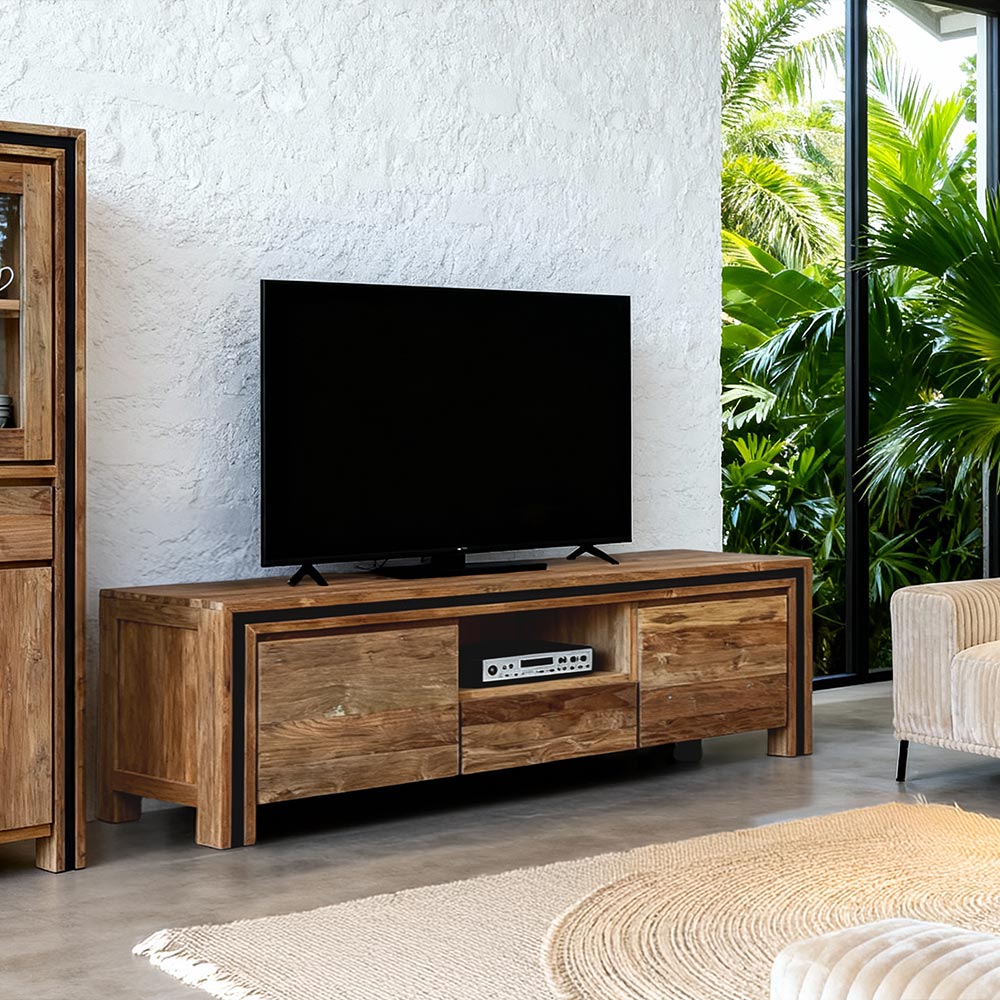 MEUBLE TV KAYOA EN TECK RECYCLE 2 PORTES 1 TIROIR 1 NICHE 160 X 50 X 45 CM - Photo N°1