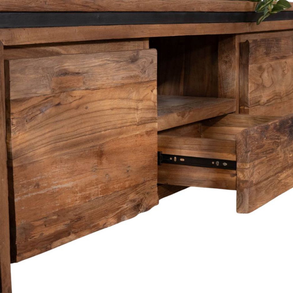 MEUBLE TV KAYOA EN TECK RECYCLE 2 PORTES 1 TIROIR 1 NICHE 160 X 50 X 45 CM - Photo N°5