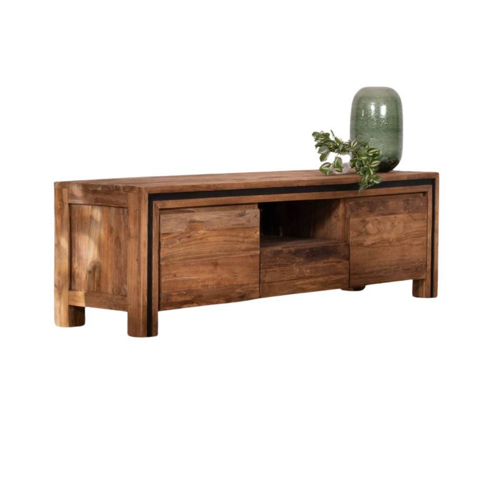 MEUBLE TV KAYOA EN TECK RECYCLE 2 PORTES 1 TIROIR 1 NICHE 160 X 50 X 45 CM - Photo N°3