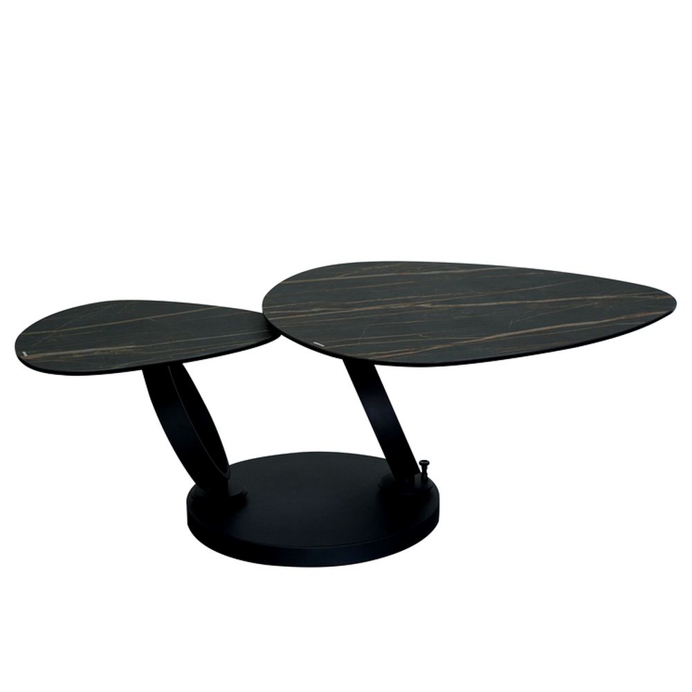 TABLE DE SALON MILAN DEUX PLATEAUX CERAMIQUE NOIR MARBRE BRUN 129 X 82 X 43 CM - Photo N°6