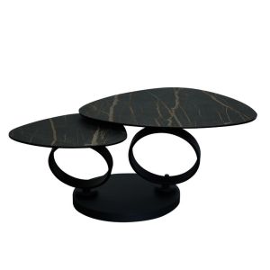 TABLE DE SALON MILAN DEUX PLATEAUX CERAMIQUE NOIR MARBRE BRUN 129 X 82 X 43 CM
