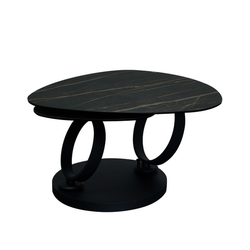TABLE DE SALON MILAN DEUX PLATEAUX CERAMIQUE NOIR MARBRE BRUN 129 X 82 X 43 CM - Photo N°4