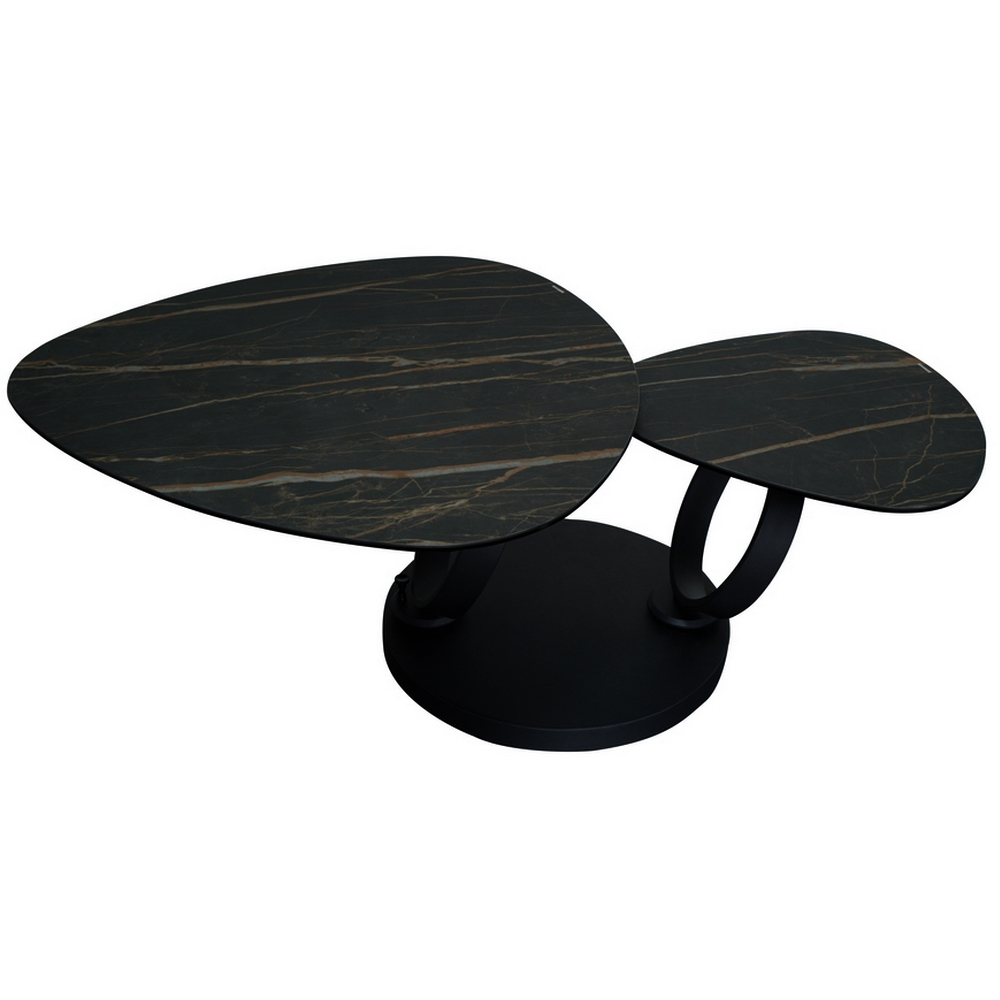 TABLE DE SALON MILAN DEUX PLATEAUX CERAMIQUE NOIR MARBRE BRUN 129 X 82 X 43 CM - Photo N°2