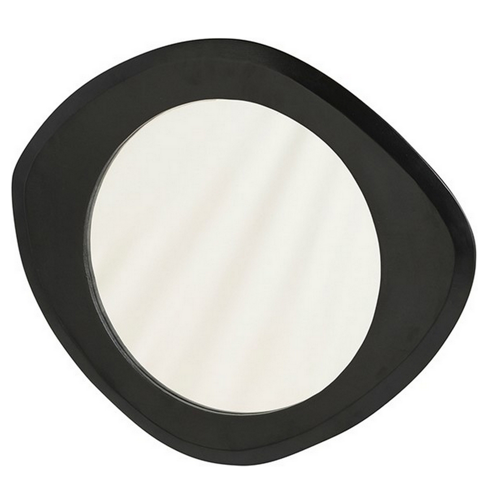 MIROIR EN BOIS DE MANGUIER GINGER GEOMETRIQUE LAQUE NOIR 70 X 60 X 3 CM - Photo N°1