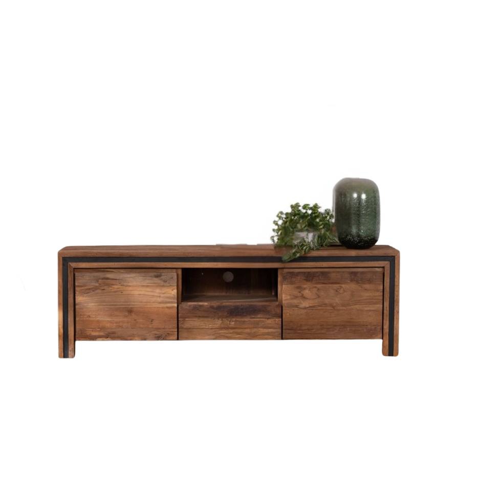 MEUBLE TV KAYOA EN TECK RECYCLE 2 PORTES 1 TIROIR 1 NICHE 160 X 50 X 45 CM - Photo N°7
