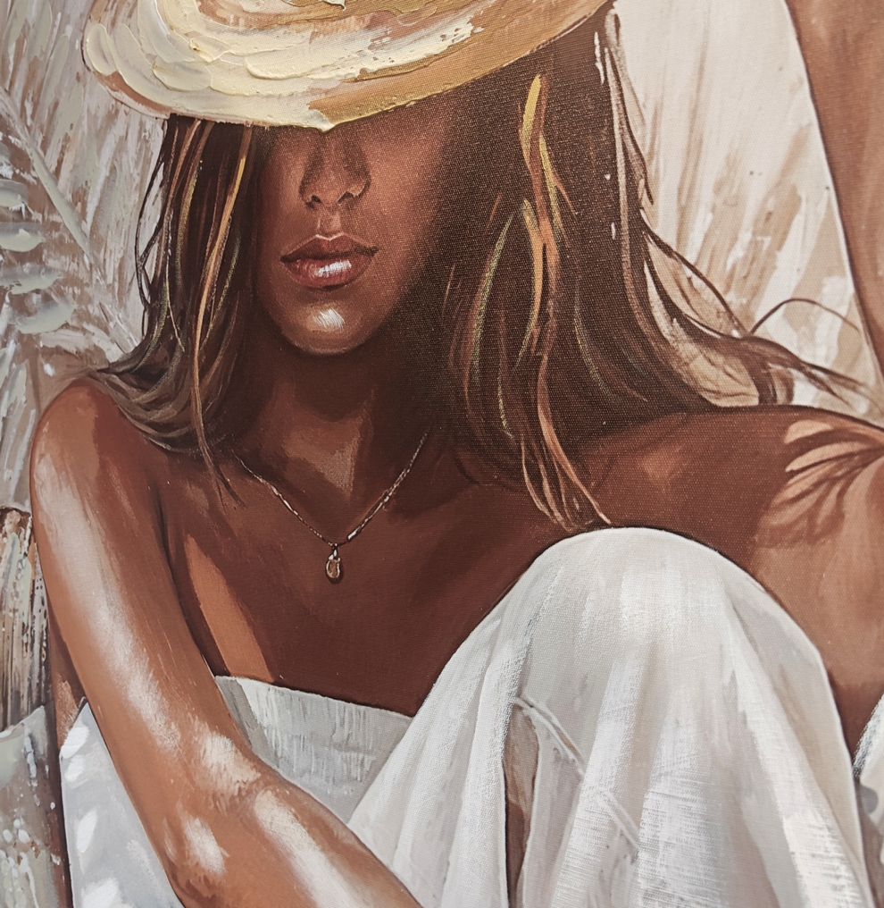 PEINTURE FEMME BOHEME EN BLANC 60 X 90 X 4.5 CM - Photo N°3