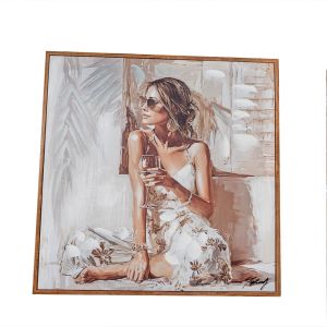 PEINTURE FEMME BOHEME EN BLANC 40 X 40 X 4.5 CM