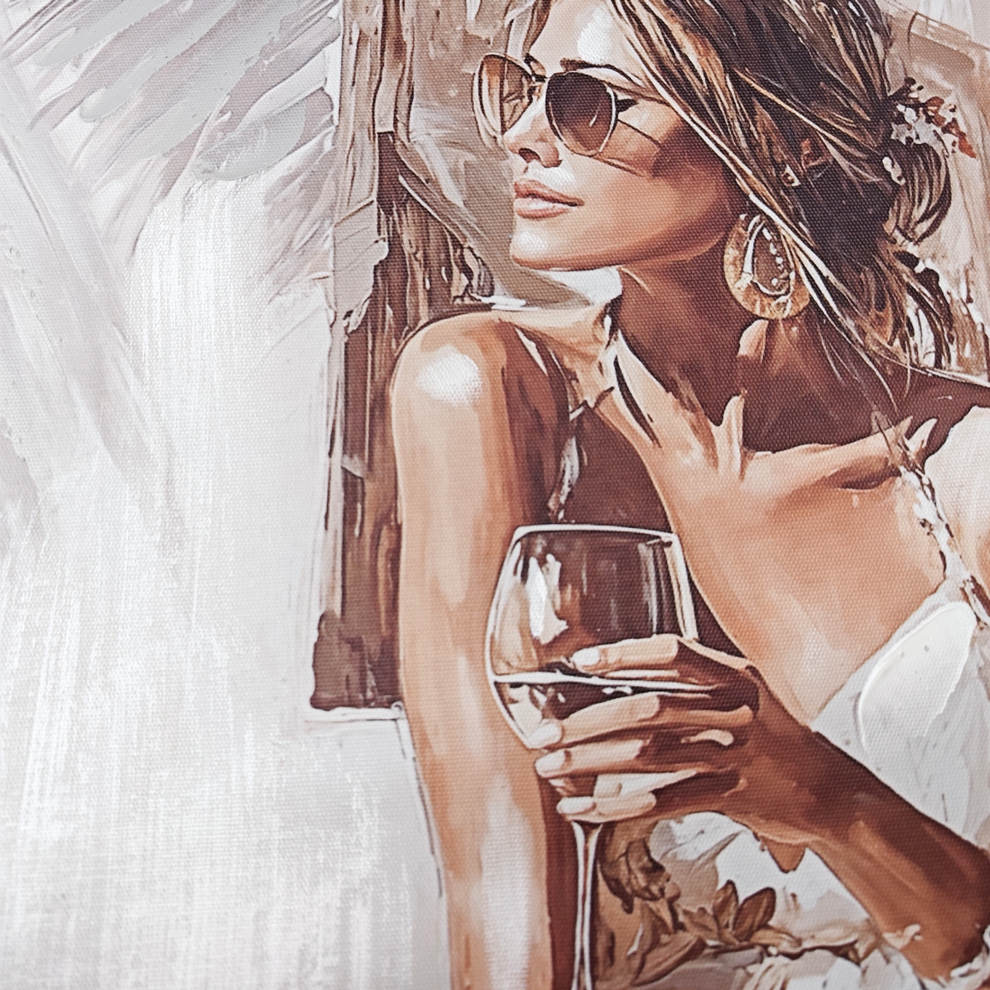 PEINTURE FEMME BOHEME EN BLANC 40 X 40 X 4.5 CM - Photo N°2