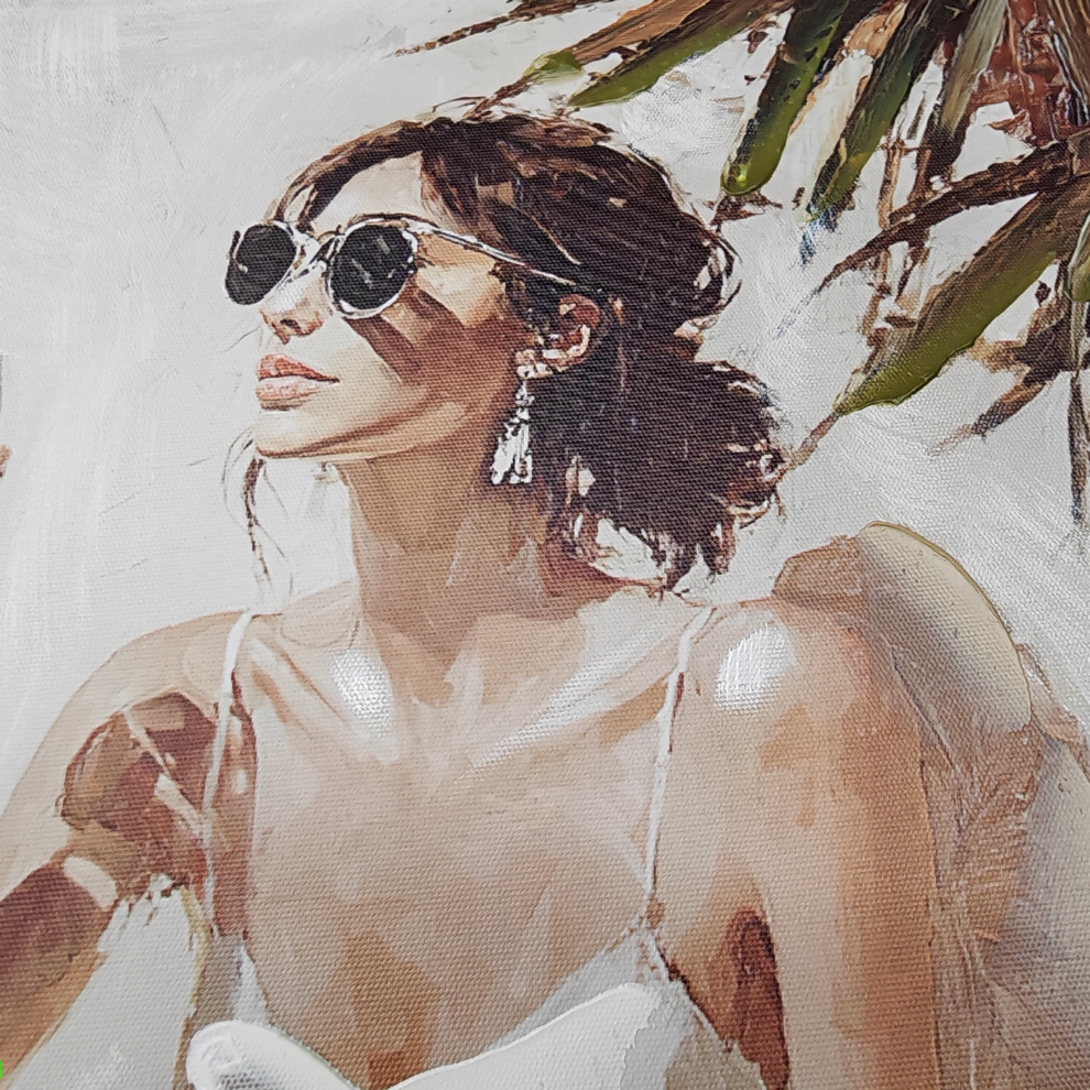 PEINTURE FEMME BOHEME EN BLANC 40 X 40 X 4.5 CM - Photo N°3