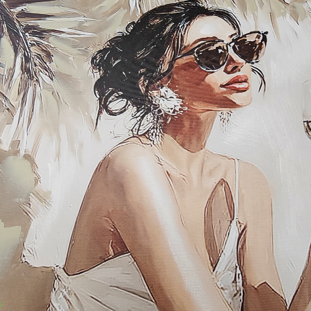 PEINTURE FEMME BOHEME EN BLANC 40 X 40 X 4.5 CM - Photo N°3