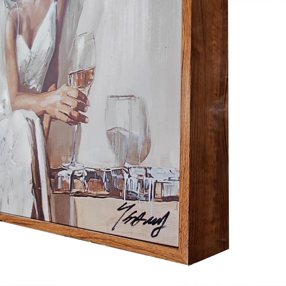 PEINTURE FEMME BOHEME EN BLANC 40 X 40 X 4.5 CM - Photo N°2