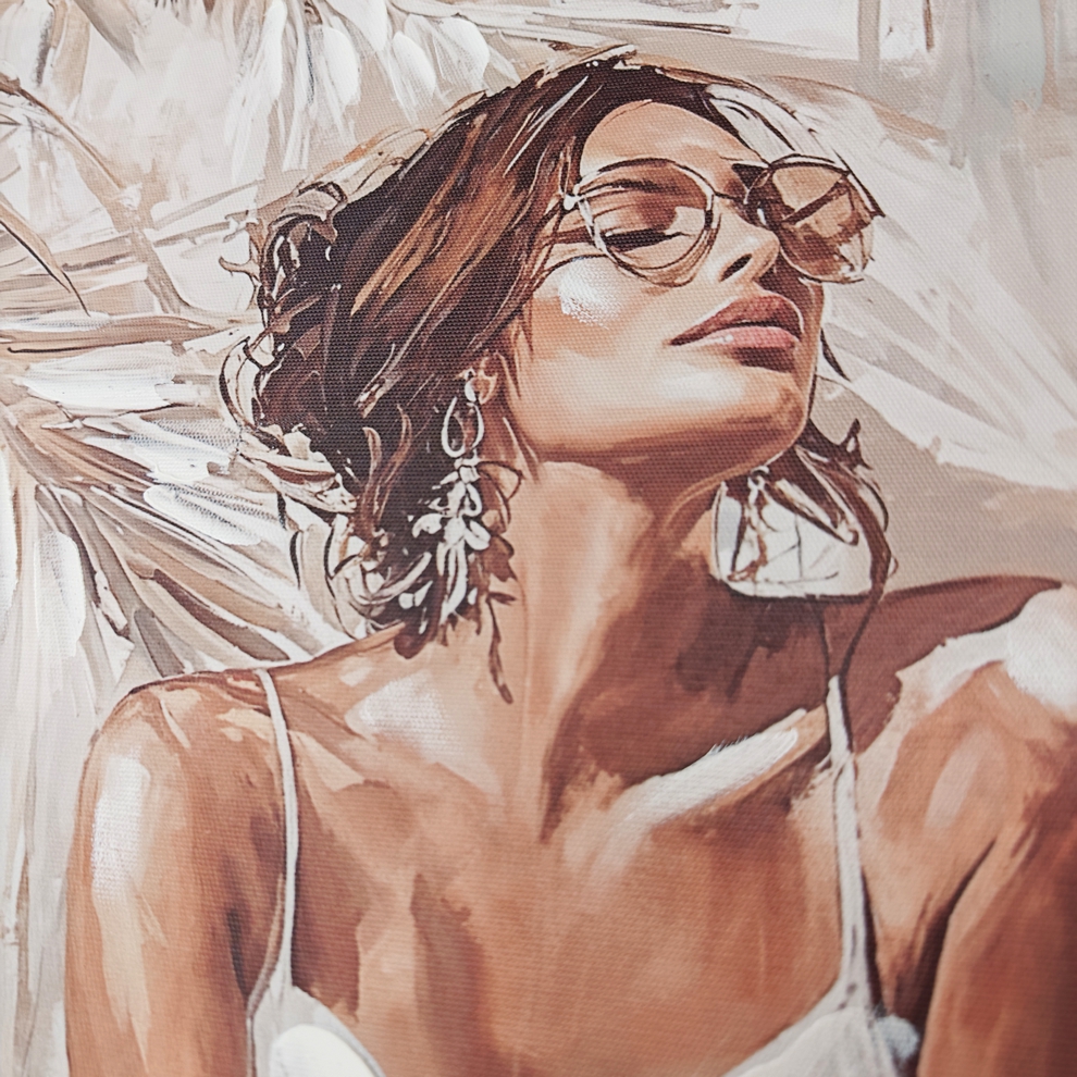 PEINTURE FEMME BOHEME EN BLANC 40 X 40 X 4.5 CM - Photo N°3