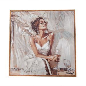 PEINTURE FEMME BOHEME EN BLANC 40 X 40 X 4.5 CM